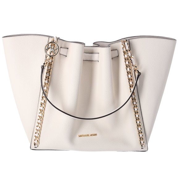 Michael Kors Mina Large East West Shoulder Bag Tote Pebbled Leather Light Cream - Picture 3 of 10